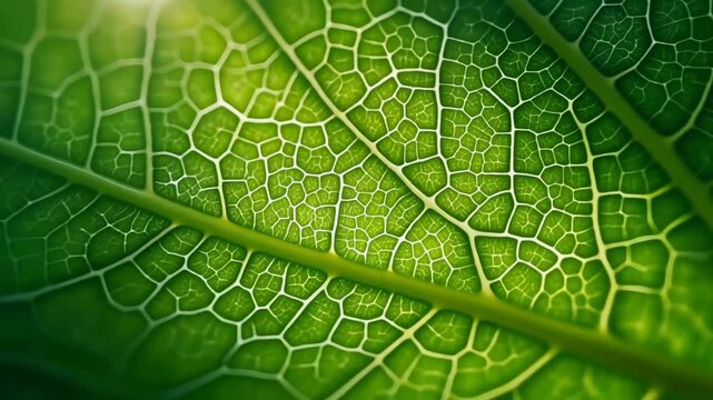 Ultra Slow Motion Macro: Translucent Cellular Structure and Veins of a Green Leaf