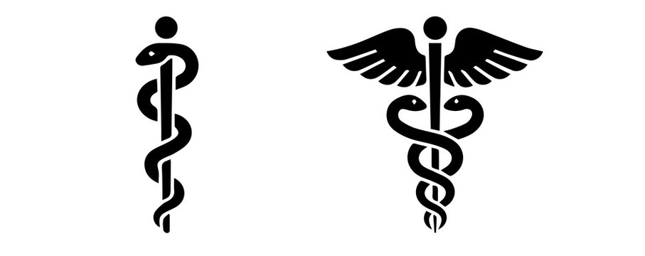 Rod of Asclepius and Caduceus Medical and Commerce Vector Icons