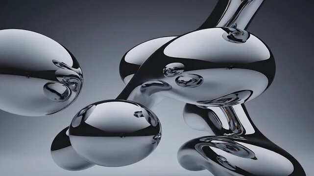 Abstract chrome shapes with reflections on a gradient gray background