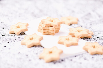 Christmas cookies on bright background. Soft focus. Close up	
