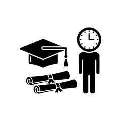 Diploma set with graduate figure and clock