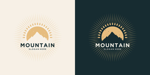 Sunset mountain logo design vintage