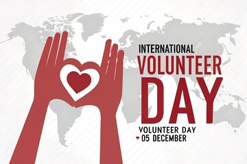 Celebrating international volunteer day with heart hands over a world map design