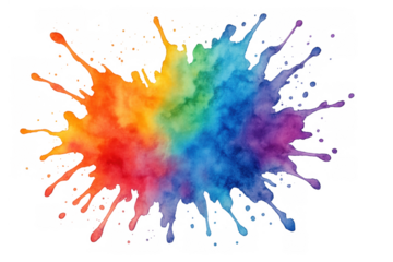 Vibrant rainbow color powder explosion splash creating an abstract watercolor art background with transparent alpha channel