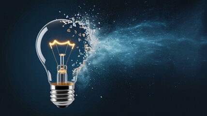Stunning lightbulb exploding with electric blue energy showing breakthrough innovation and creative disruption concept