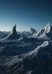 A cold, unforgiving landscape with stark, rigid formations and a harsh, indifferent atmosphere, suggesting a lack of warmth or empathy ,tough ,difficult ,icy