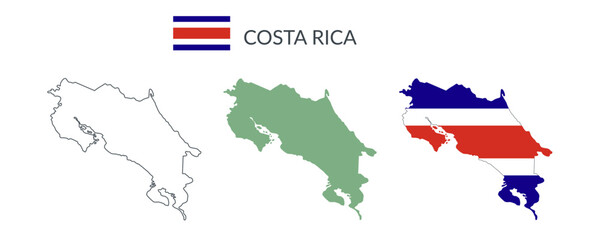 Costa Rica republic geographical borders isolated on white background. Flag of Costa Rica. Vector flat cliparts.
