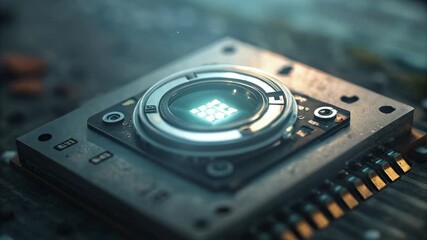 Glowing processor core on circuit board represents future digital technology, raising critical questions about data security, user privacy, and fundamental rights - Powered by Adobe