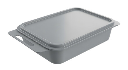 A simple white plastic food container with a lid and handles isolated on transparent background