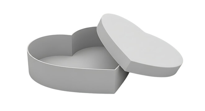 Open white heart shaped gift box with lid slightly ajar isolated on transparent background