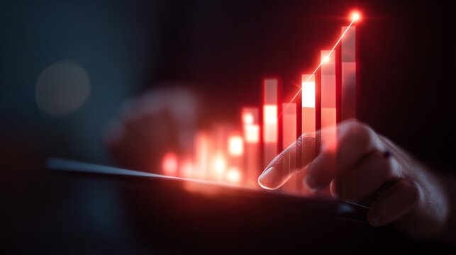 Futuristic digital graph displayed on a tablet, symbolizing financial growth and business analytics in a technological context.