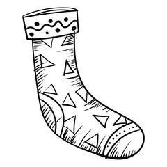 Christmas Sock icon hand drawn, doodle sketch black line art