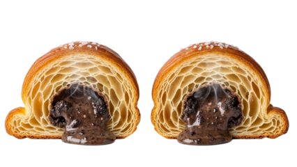 Chocolate Croissant Closeup With Flowing Filling and Smoke