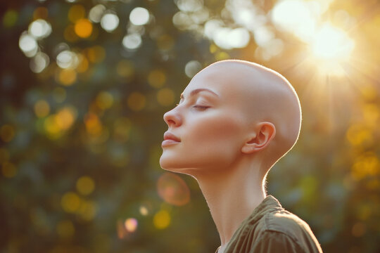 Bald Woman Outdoors in Sunlight