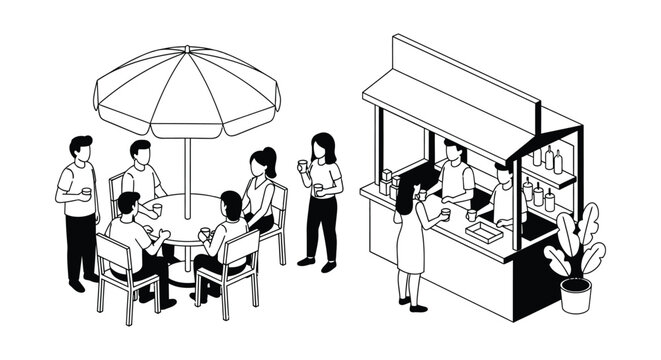 Enjoying coffee break at outdoor cafe with friends, modern lifestyle - Powered by Adobe