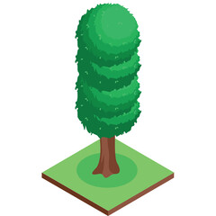 Stylized Tall Green Tree With Brown Trunk On A Green Square Base Isometric Pixel Art Representation