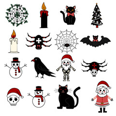 Spooky Christmas Clipart, Gothic Holiday set icons and decorations