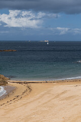 View of the waters and coastline of the northern coast of France - the sea in Brittany and Normandy