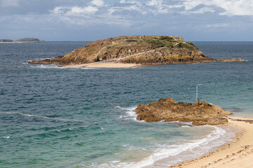 View of the waters and coastline of the northern coast of France - the sea in Brittany and Normandy