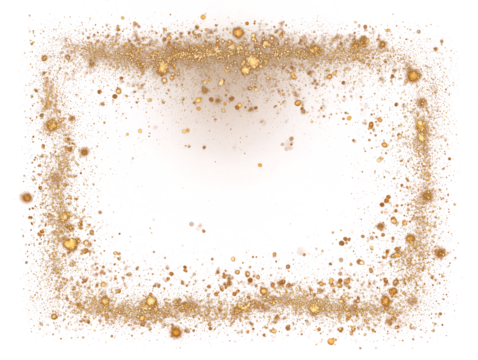 Golden Glitter Dust Frame on Transparent Backdrop for Luxurious Graphic Overlays Festive Gold Sparkle Border for Celebration Invitations and Dazzling Light Effects with Shimmering Texture