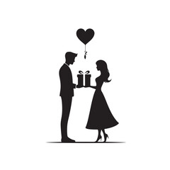 Couple exchanging a gift silhouette