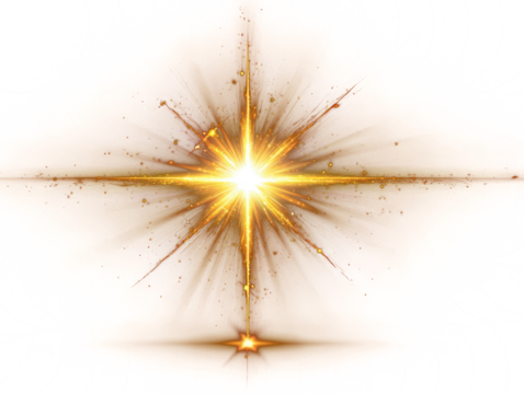 Dynamic Golden Light Burst with Sparkling Star Effect Radiating on a Transparent Background Ideal for Abstract Decorations Festive Design Elements or Bright Graphic Enhancements with Golden Color