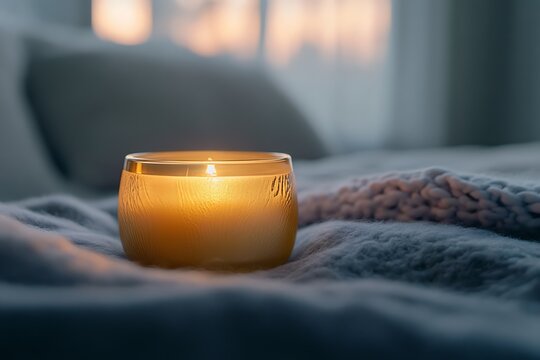 A minimalist candle in a compact golden holder featuring a smooth metallic look.