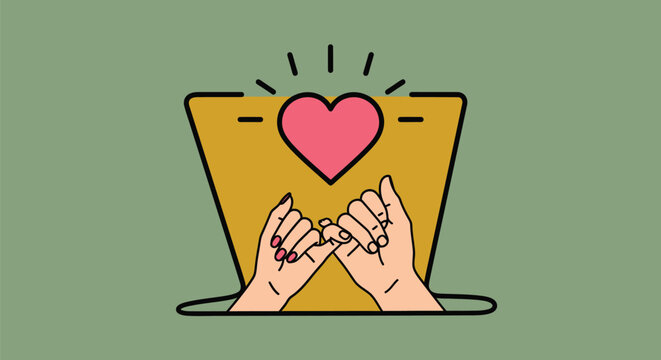 Pinky promise with love heart showing commitment and loyalty online
