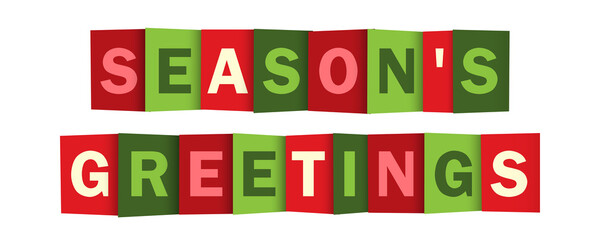 SEASON'S GREETINGS red and green typography banner on transparent background