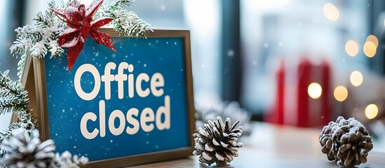 closed office sign with Christmas decorations