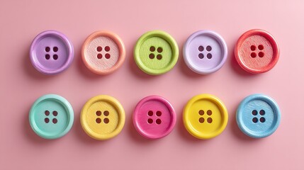 Fototapeta premium Colorful Buttons Arranged in Pattern on Pink Background