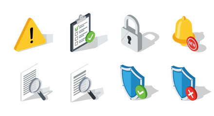 Set of Isometric Icons Representing Security and Verification Processes. © Dap Dap