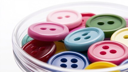Colorful Buttons Piled in White Bowl