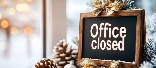 closed office sign with Christmas decorations