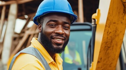 African Male Mechanic with Hard Hat and Goggles Repairing Machinery in Workshop