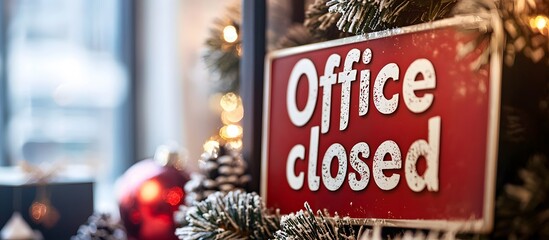 closed office sign with Christmas decorations
