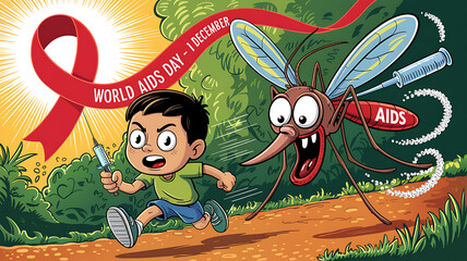 Boy fights giant aids mosquito with syringe on world aids day