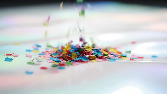 Bright colorful paper confetti and sweet sugar sprinkles create a festive birthday celebration pattern isolated on a white background for a holiday party decoration