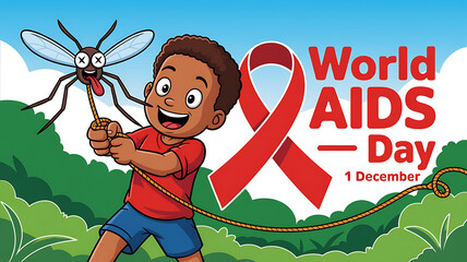 Boy defeats mosquito, a symbol of disease on world aids day