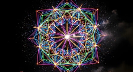 Colorful geometric light pattern, abstract futuristic fractal design.