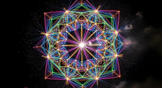 Colorful geometric light pattern, abstract futuristic fractal design. - Powered by Adobe