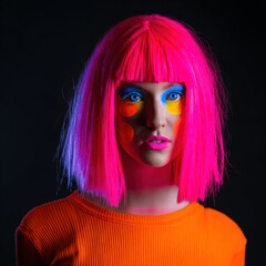 Woman in Fluorescent Clothing Under Neon Light