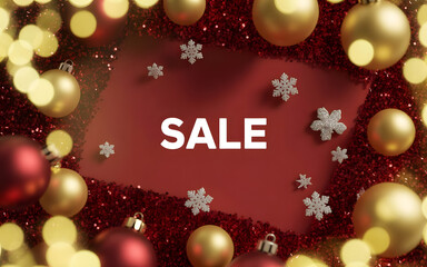 Naklejka premium Red Christmas sale banner with gold decorations