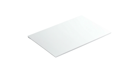 Rectangular white surface floats on a stark black background