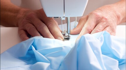 Woman Making Clothes with Sewing Machine and Spools