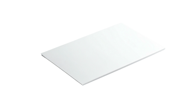 Rectangular white surface floats on a stark black background