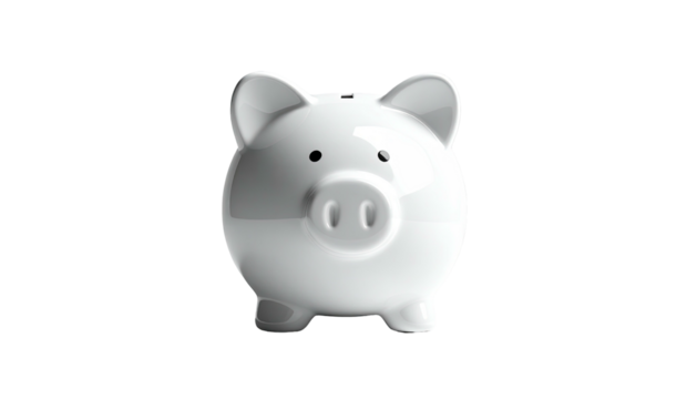 White piggy bank on black background, simple and isolated