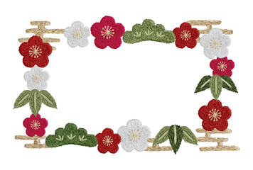 手刺繍の松竹梅の横枠