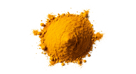 Vibrant yellow turmeric powder piled high against a stark black background