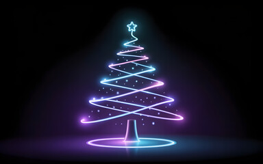 Futuristic neon Christmas tree with colorful glowing lines
